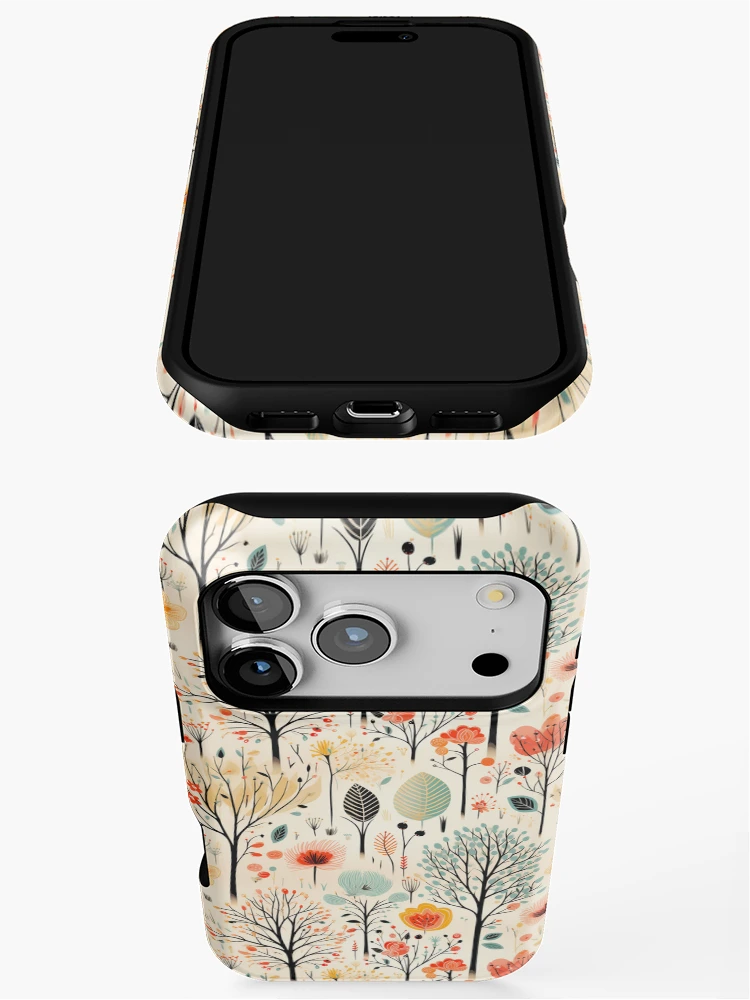 Thumbnail 3 of 4, iPhone Case, Retro Spring Time Meadow Trees Print designed and sold by FoxTreeDesign.