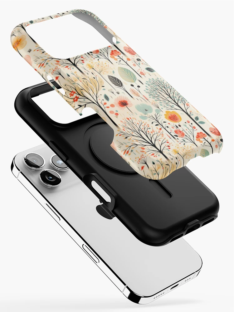 Thumbnail 2 of 4, iPhone Case, Retro Spring Time Meadow Trees Print designed and sold by FoxTreeDesign.