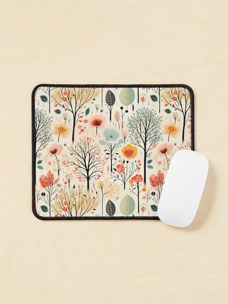 Thumbnail 1 of 5, Mouse Pad, Retro Spring Time Meadow Trees Print designed and sold by FoxTreeDesign.