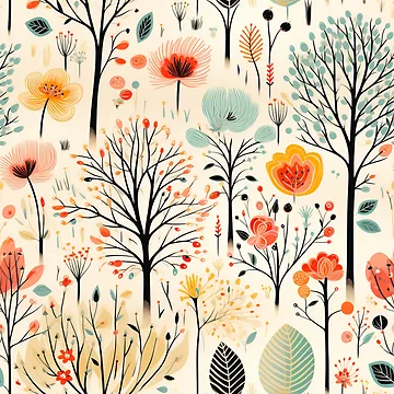 Artwork thumbnail, Retro Spring Time Meadow Trees Print by FoxTreeDesign