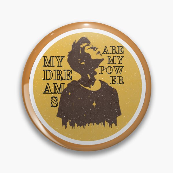 Item preview, My dreams are my power brown silhouette of a dreamy girl over the contours of the city with motifs of the night sky in the form of a circle with a white border designed and sold by SplashTastic.