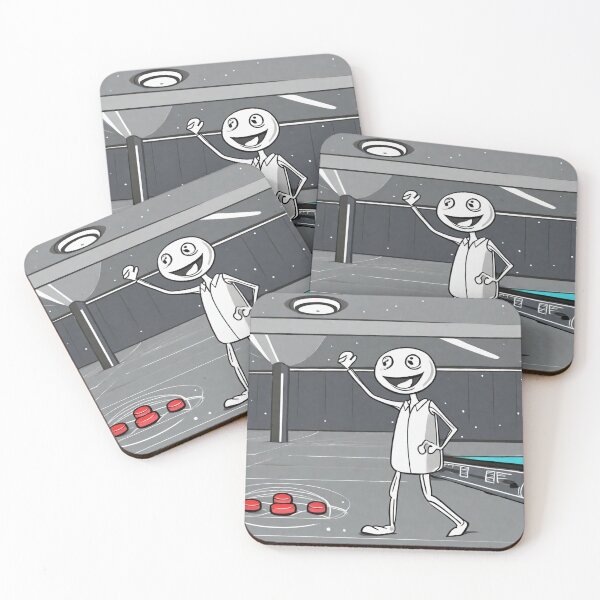Item preview, A happy grey alien celebrating Shuffleboard 2023 tileartwork Oct designed and sold by tileartwork.