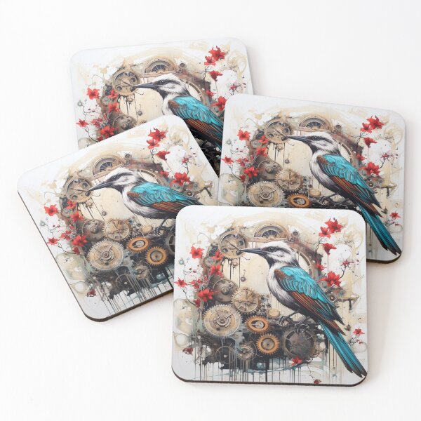 Item preview, Steampunk Blue Jay Bird Red Flowers designed and sold by GrinGalore.