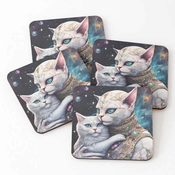 Item preview, a marble prism alien man cuddling a celestial Persian cat designed and sold by tileartwork.