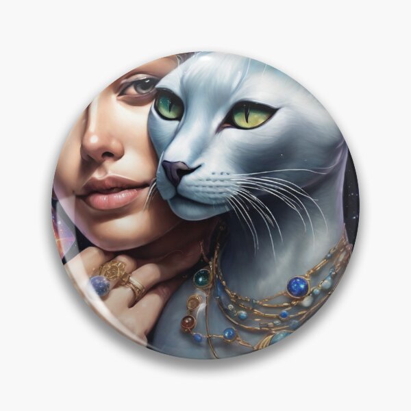 Artikelvorschau, eine außerirdische Frau mit Marmorprisma, die eine himmlische burmesische Katze kuschelt entworfen und verkauft von tileartwork.