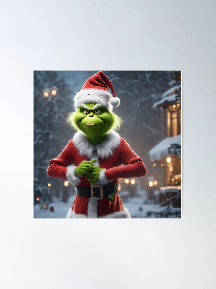 Poster for Sale avec l'œuvre « Grinch et lutin souriant en tenue de noël.  Illustration drôle » de l'artiste vanessavolk