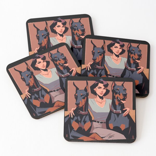 Item preview, Retro woman with two doberman dogs designed and sold by TomFrontierArt.