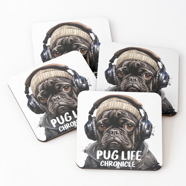 Item preview, Pug puppy dog listening to music cool and cute Hip-Hop text Pug Life Chronicle designed and sold by Fernnieskillup.