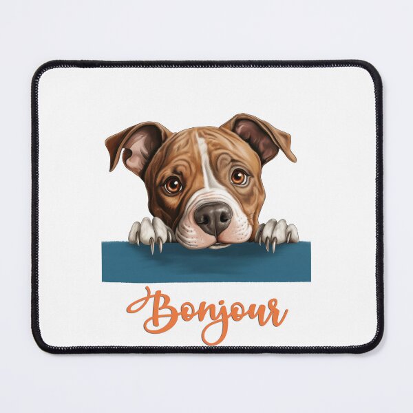 Item preview, American Staffordshire terrier or staff dog, amstaff (American Staffordshire Terrier Dog), dog head drawing for teeshirt pocket, Hello in French. designed and sold by isaweb.