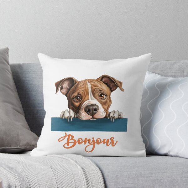 Item preview, American Staffordshire terrier or staff dog, amstaff (American Staffordshire Terrier Dog), dog head drawing for teeshirt pocket, Hello in French. designed and sold by isaweb.