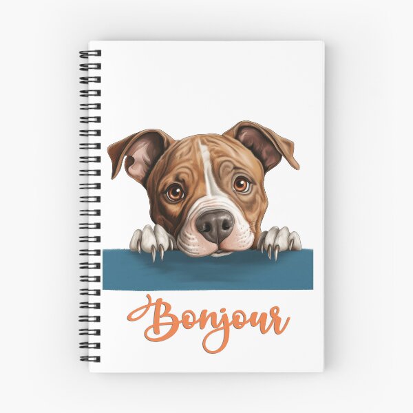 Item preview, American Staffordshire terrier or staff dog, amstaff (American Staffordshire Terrier Dog), dog head drawing for teeshirt pocket, Hello in French. designed and sold by isaweb.
