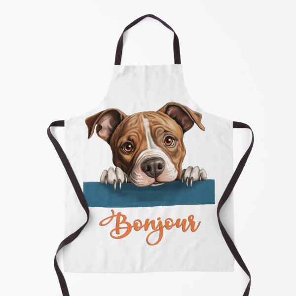 Item preview, American Staffordshire terrier or staff dog, amstaff (American Staffordshire Terrier Dog), dog head drawing for teeshirt pocket, Hello in French. designed and sold by isaweb.