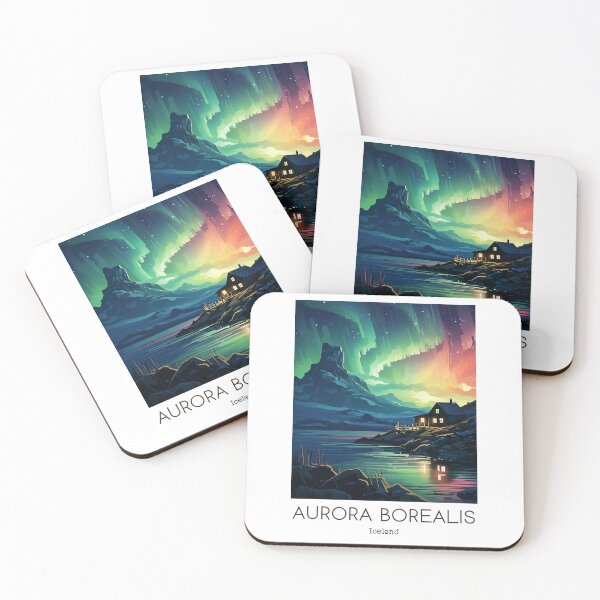 Item preview, A Vintage Travel Illustration of the Aurora Borealis - Iceland  designed and sold by GoodOldVintage.
