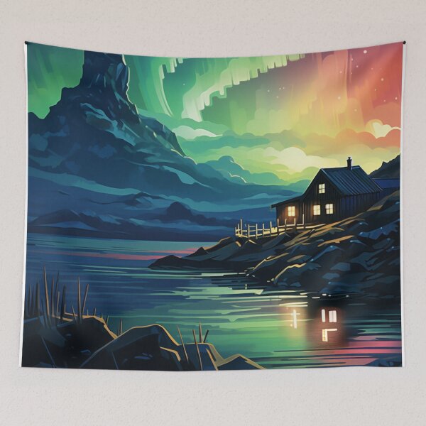 Artikelvorschau, Eine Vintage-Reiseillustration der Aurora Borealis - Island entworfen und verkauft von GoodOldVintage.