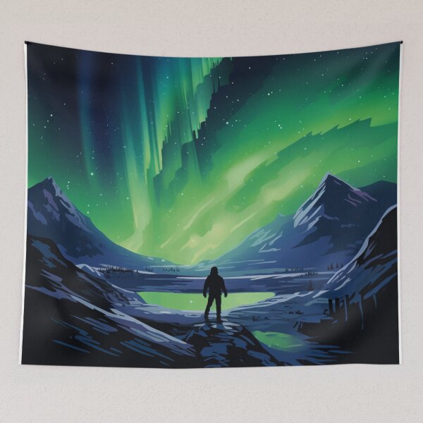 Artikelvorschau, Eine Vintage-Reiseillustration der Aurora Borealis - Island entworfen und verkauft von GoodOldVintage.
