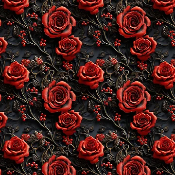 Artwork thumbnail, Embroidered Gothic Red Roses Pattern #1 by NatureSight