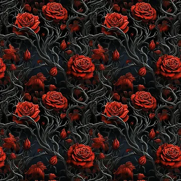 Artwork thumbnail, Embroidered Gothic Red Roses Pattern #2 by NatureSight