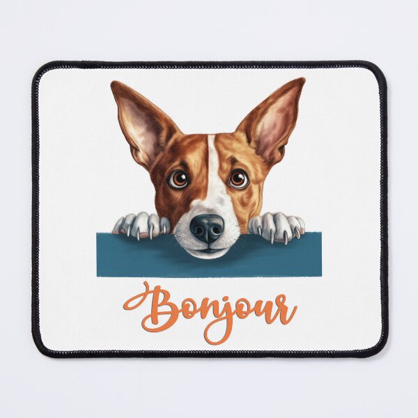 Item preview, Basenji dog or Nyam-Nyam Terrier or Congo Terrier (Basenji dog), dog head drawing for teeshirt pocket, Hello in French. designed and sold by isaweb.