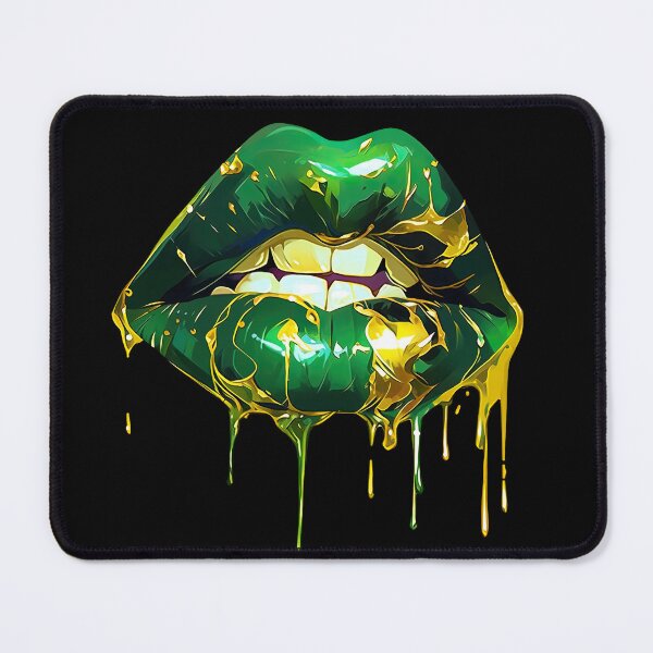 Item preview, Green Gold Lips - Open mouth with teeth and green lips designed and sold by WallGemsArt.