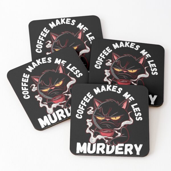 Item preview, Coffee Makes Me Less Murdery, Black Cat Drinking Coffee, Funny Coffee Art designed and sold by mamahellfire31.