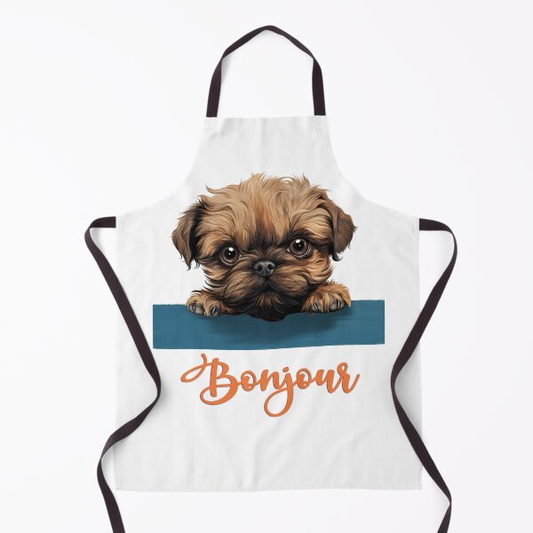 Item preview, Brussels Griffon dog, dog head drawing for teeshirt pocket, Hello in French. designed and sold by isaweb.