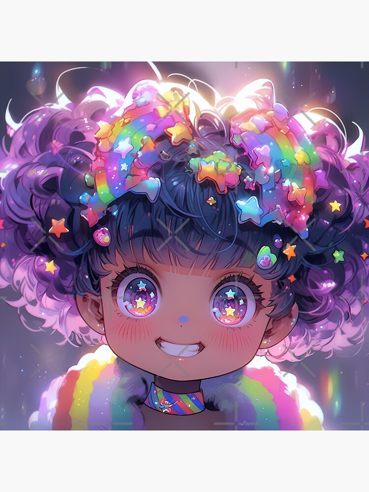 Entzückendes Chibi Purple Rainbow Harajuku Anime Girl Poster, حجم الصورة 750x1000