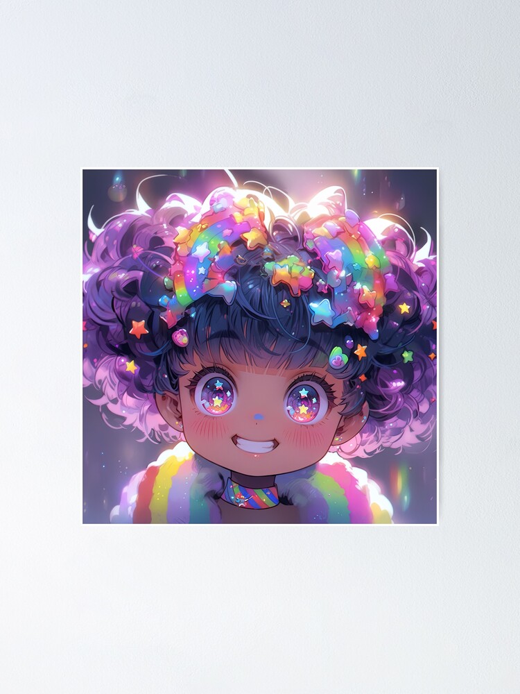 Entzückendes Chibi Purple Rainbow Harajuku Anime Girl Poster, حجم الصورة 750x1000