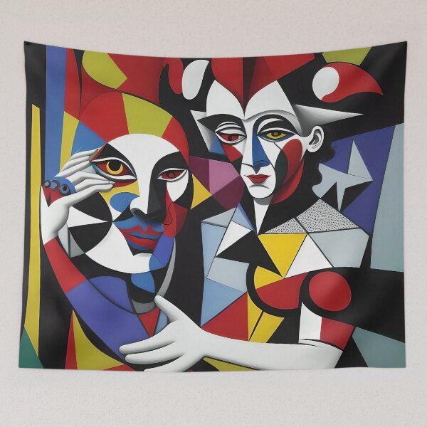 Item preview, Abstract and Surreal Cubist Jesters' Love  designed and sold by artmanikin.