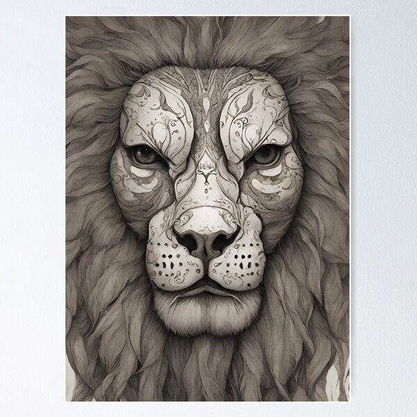 Lion Face Sketch Posters for Sale