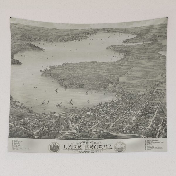 Item preview, Vintage Pictorial Map of Lake Geneva WI (1882) designed and sold by BravuraMedia.