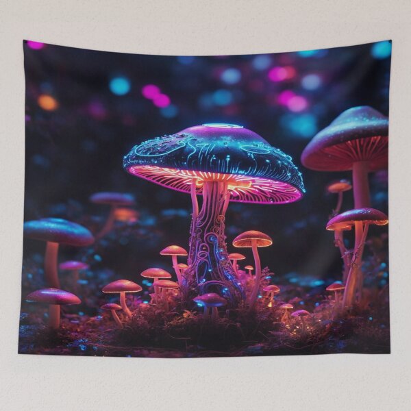 Item preview, Cyber Magic Mushroom in Neon Wonderland IV, designed and sold by luminamatrixart.