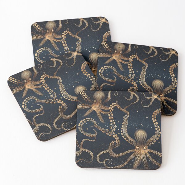 Item preview, Golden Cephalopod Ocean Octopuses Constellations: Midnight Marine Ballet designed and sold by 21 Tulips.