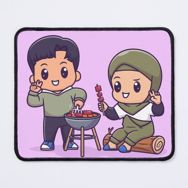 Item preview, Cute Couple in Hijab Cooking Beef BBQ Together designed and sold by hjian8219.