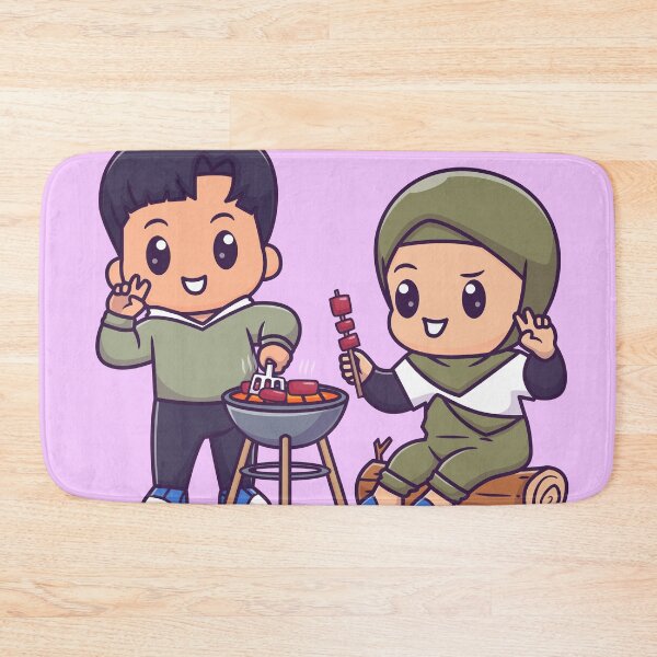 Item preview, Cute Couple in Hijab Cooking Beef BBQ Together designed and sold by hjian8219.