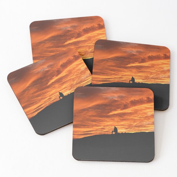 Item preview, I see fire inside the mountain / Lonely man sitting over the mountain during a beautiful sunset / A solitary figure perched atop a mountain, silhouetted by a breathtaking sunset designed and sold by Vikingstorm.