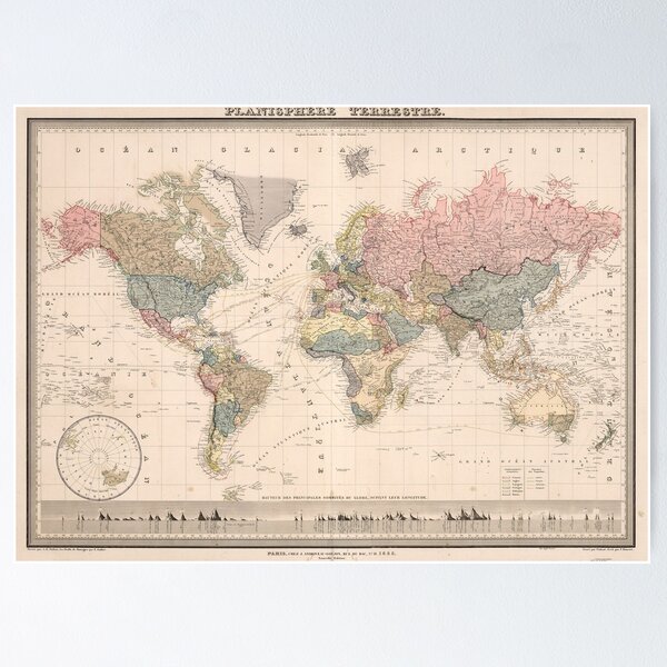 Item preview, Vintage Map of The World (1852) designed and sold by BravuraMedia.