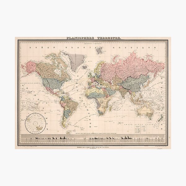 Item preview, Vintage Map of The World (1852) designed and sold by BravuraMedia.