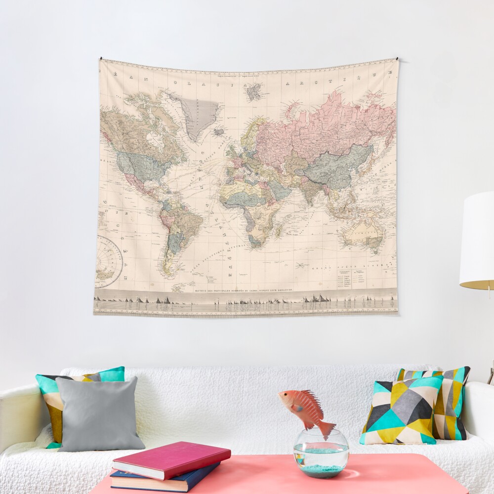 Vintage Map of The World (1852) Tapestry
