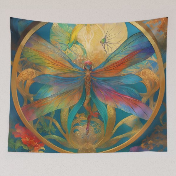 Item preview, Dragonfly Fairy Art Nouveau Painting designed and sold by druidwolfart.