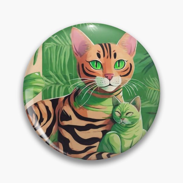 Item preview, un extraterrestre verde abrazando a un gato bengalí con fondo tropical. designed and sold by tileartwork.