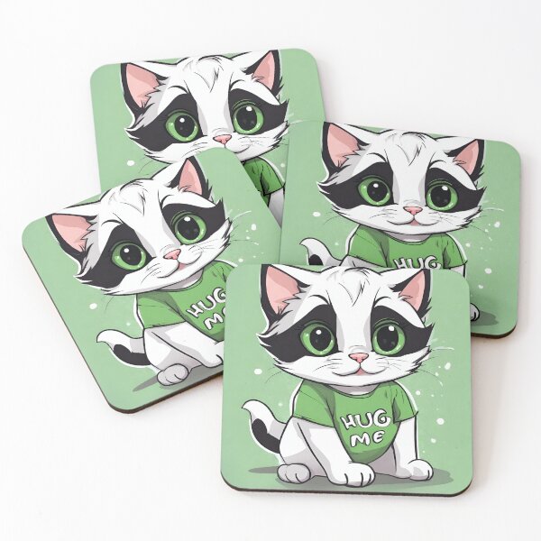 Item preview, "Hug Me" White Cat on Green Graphic designed and sold by BeautBoldBasic.