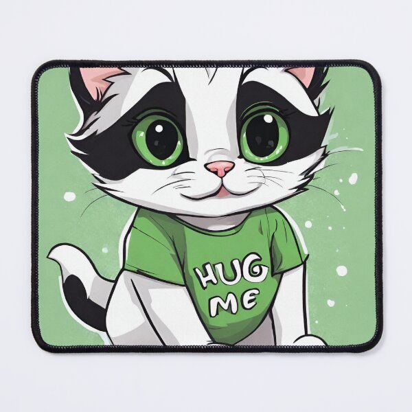 Item preview, "Hug Me" White Cat on Green Graphic designed and sold by BeautBoldBasic.