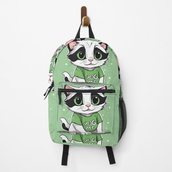 Item preview, "Hug Me" White Cat on Green Graphic designed and sold by BeautBoldBasic.