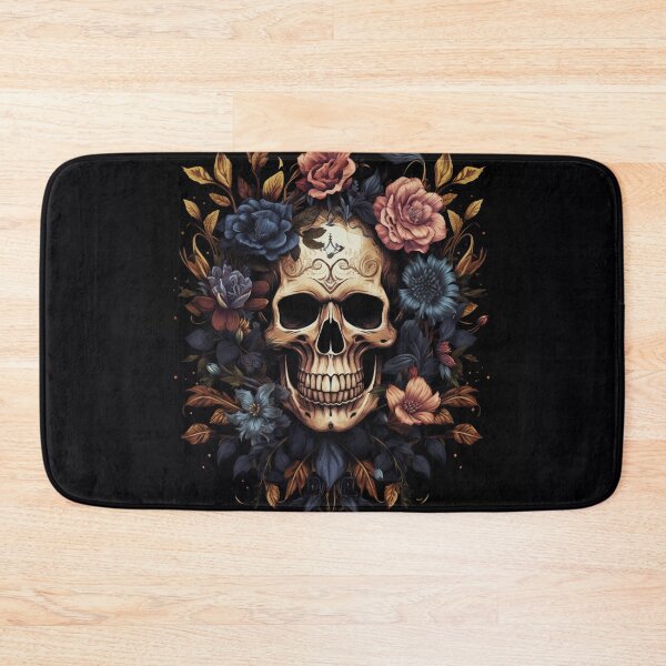 Item preview, SKULL ART WITH PURPLE FLOWERS & GOLDEN LEAVES designed and sold by narenz03.