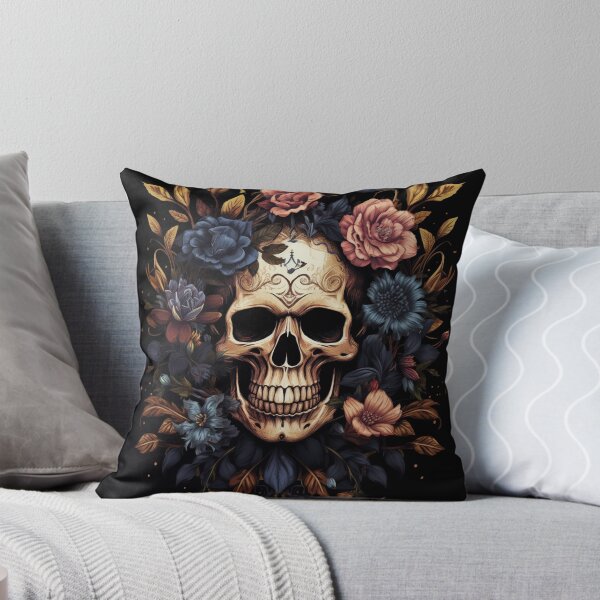 Item preview, SKULL ART WITH PURPLE FLOWERS & GOLDEN LEAVES designed and sold by narenz03.