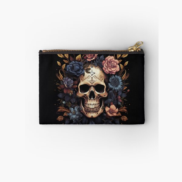 Item preview, SKULL ART WITH PURPLE FLOWERS & GOLDEN LEAVES designed and sold by narenz03.