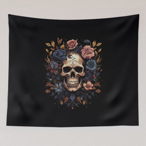 Item preview, SKULL ART WITH PURPLE FLOWERS & GOLDEN LEAVES designed and sold by narenz03.
