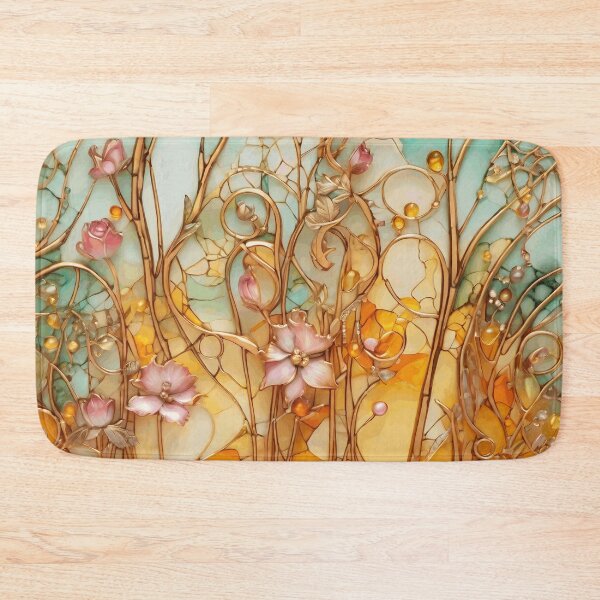 Item preview, Gold plating pink and orange 3D flowers - expressive botanical pattern. designed and sold by My-fake-places.