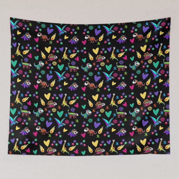 Item preview, Sugar Skull Dinos bright and colourful floral pattern  designed and sold by Fr0mtheMachine.