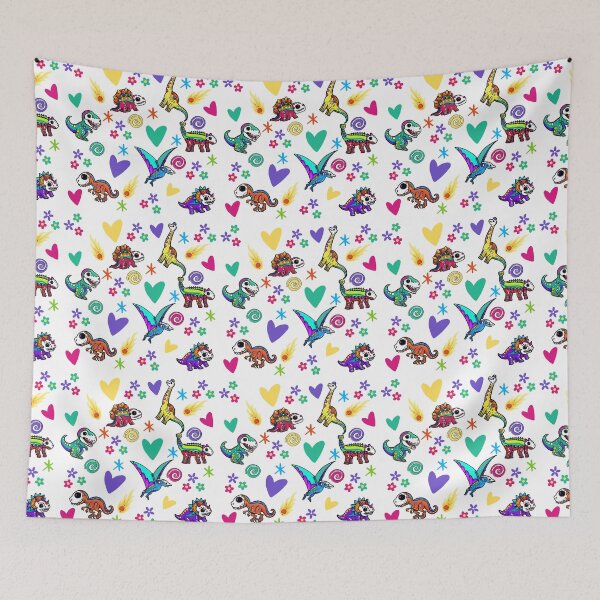 Item preview, Sugar Skull Dinos bright and colourful floral pattern White designed and sold by Fr0mtheMachine.